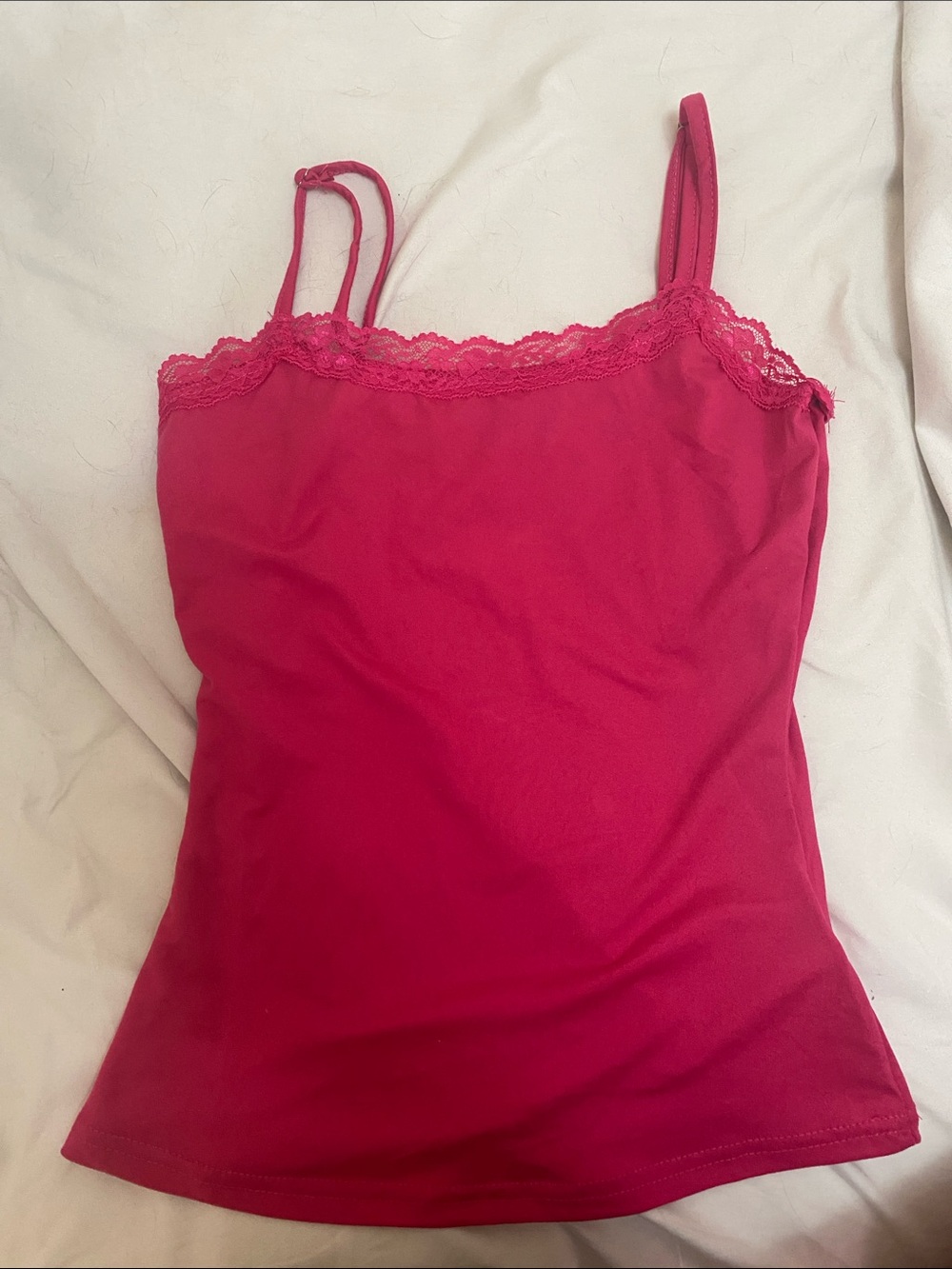 SHEIN Pink Lace-Trim Cami Tank Top